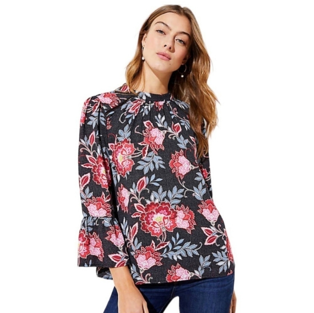 Loft Garden Floral Bell Sleeve Blouse - Size Small